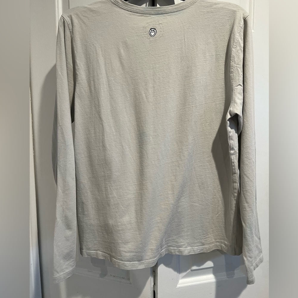 LIFE IS GOOD 🌺Relaxed Fit, Long Sleeve, Taupe , Crewneck Shirt, Pink 🌺Hibiacus - Picture 5 of 7